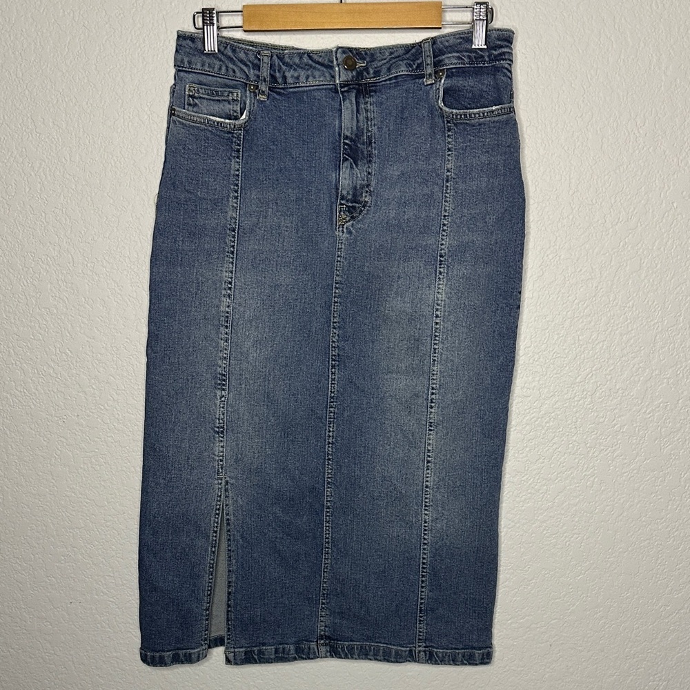 Yest Denim Midi Pencil Skirt with Front Slit 10